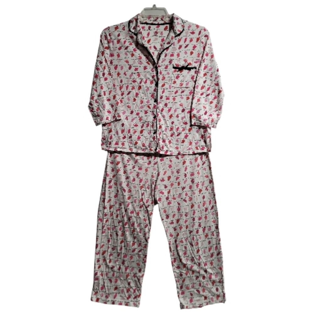 Kate Spade pajama set womens L white pinks lipstick colors sleepytime loungewear